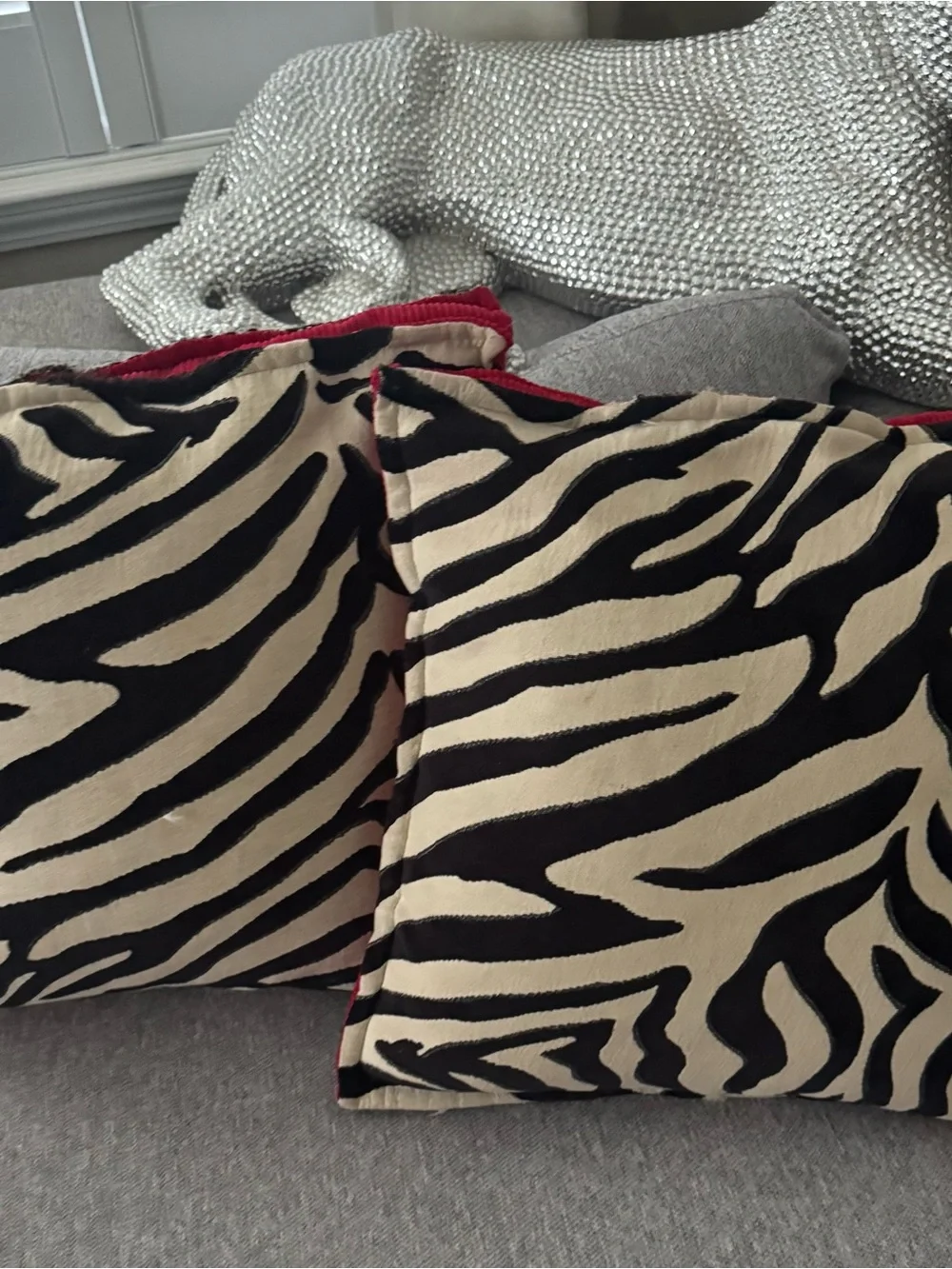 2 Waverly Zebra Leopard 18” Feather Throw Pillows Removable Zip Covers